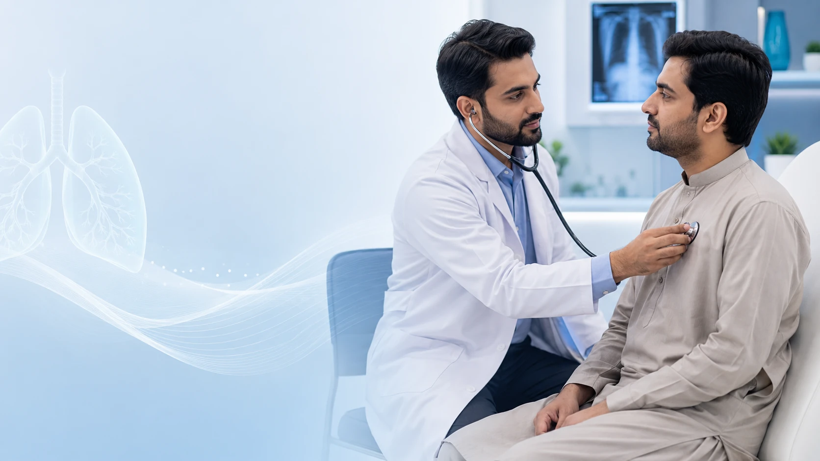 Modern respiratory clinic banner illustration